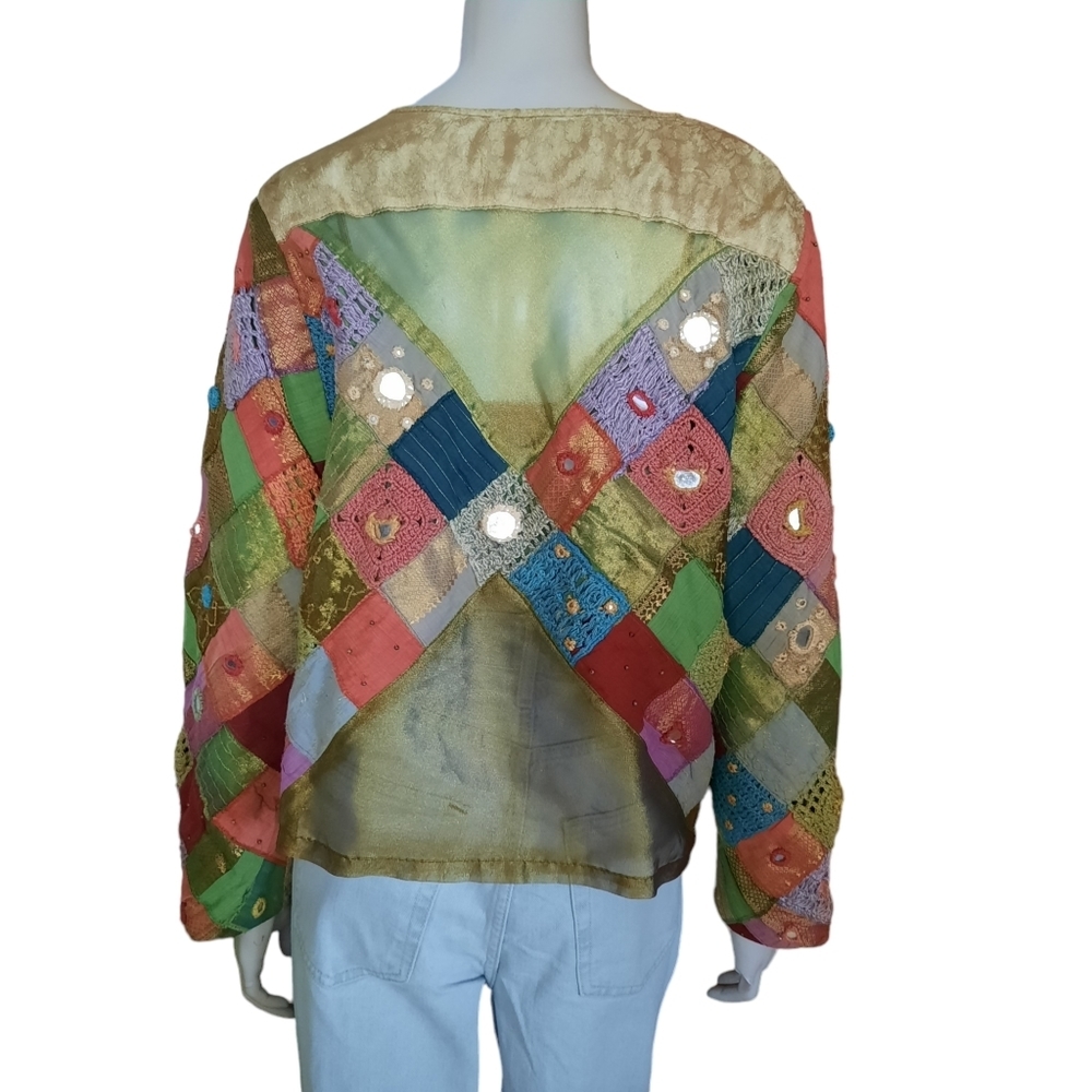 Patchwork Jacket Blazer Size Large Boho Hippie Ar… - image 7